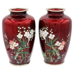 Retro Mid-20th Century Pair of Japanese Cloisonné Vases