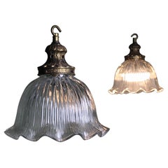 Vintage Mid-20th Century Pair of Prismatic Glass Pendants Lights with Gilt Galleries