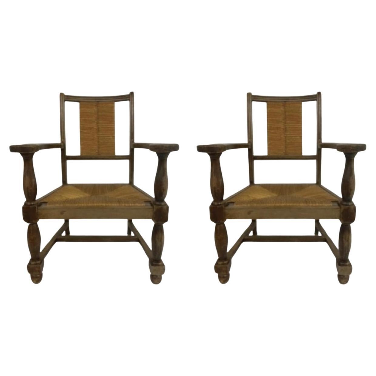 Paire de chaises en jonc du milieu du 20e siècle