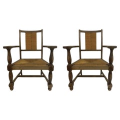 Retro Mid 20th Century Pair of Rush Chairs