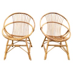 Retro Mid-20th Century Pair of Satellite Bamboo Chairs