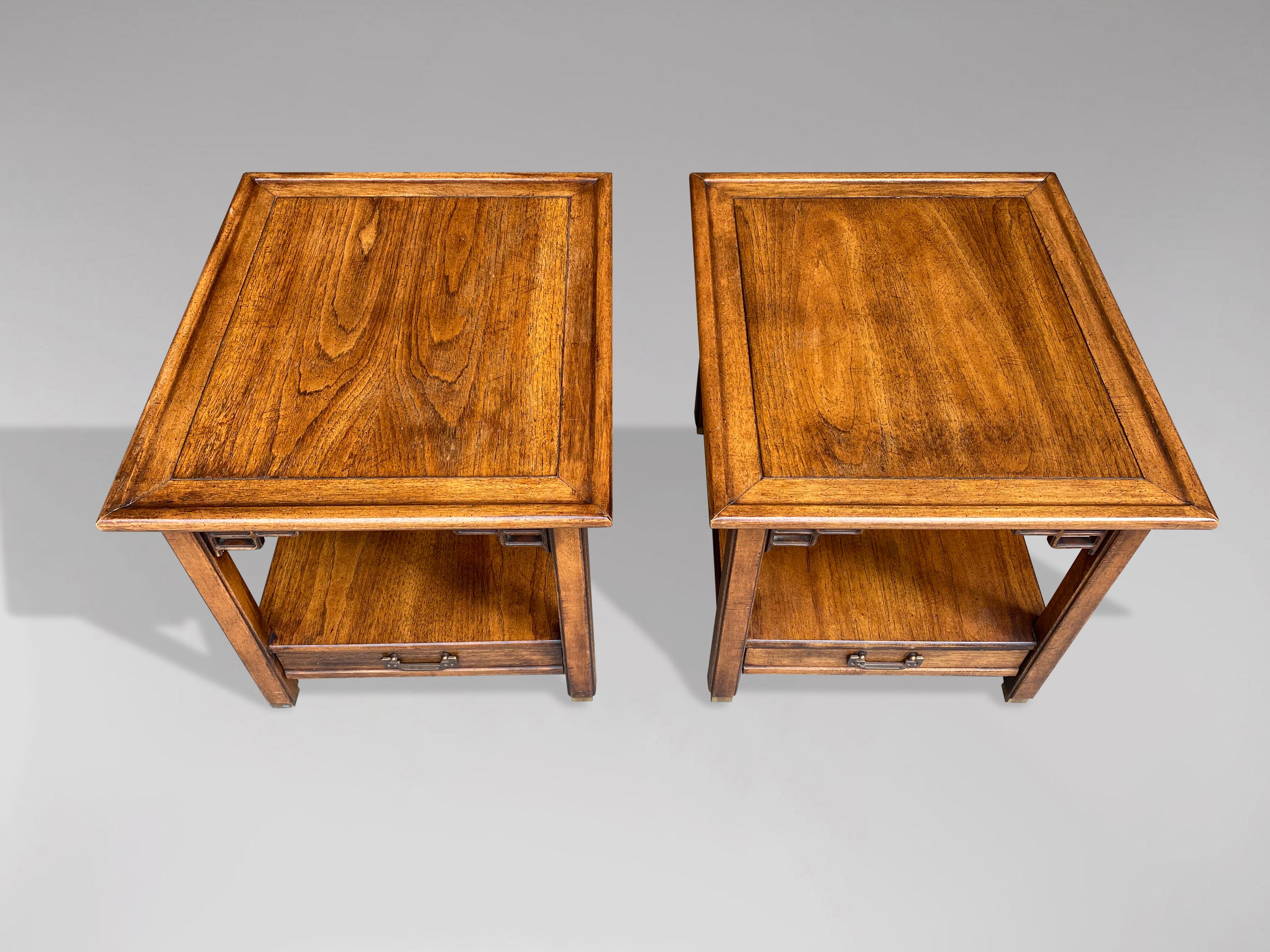 Hand-Crafted Mid-20th Century Pair of Side Tables in Elm