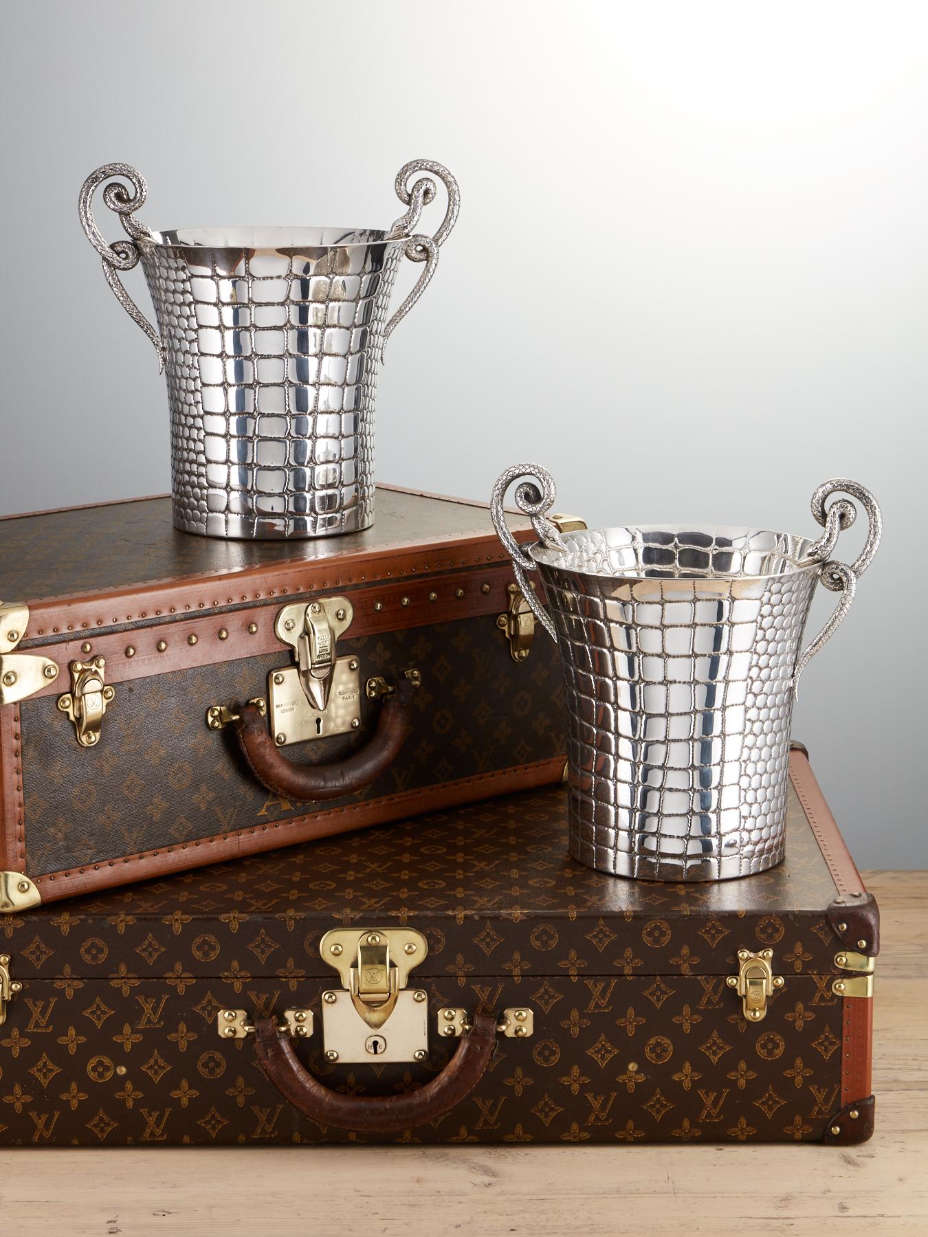 Italian Mid-20th Century Silver Champagne Cooler Pair by Paolo Scavia Circa 1945-1950  For Sale