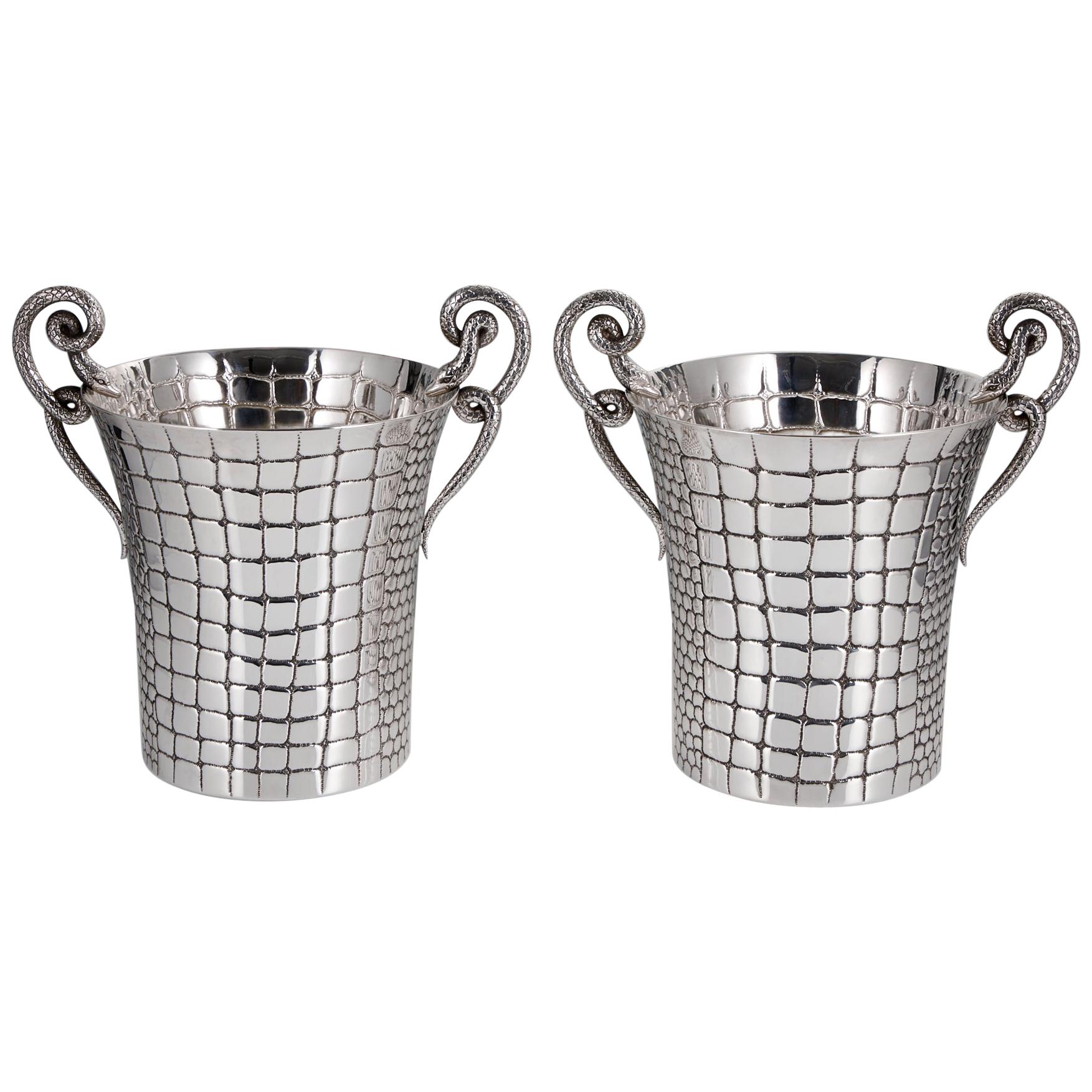 Mid-20th Century Silver Champagne Cooler Pair by Paolo Scavia Circa 1945-1950  For Sale