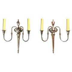Mid 20th Century Pair of Silver Over Bronze Federal Style Two-Arm Sconce