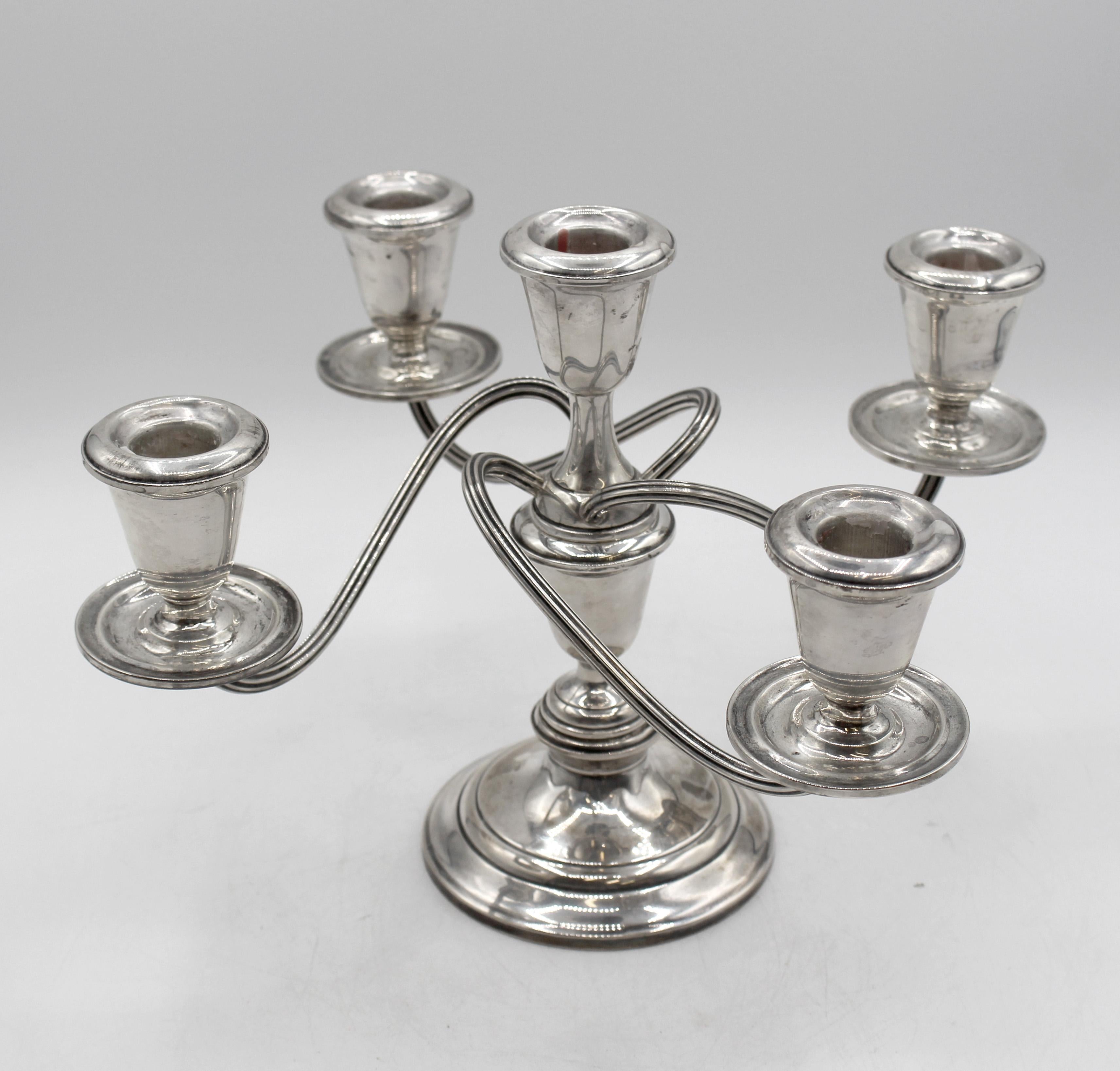 Mid-20th Century Pair of Sterling 5-Light Candelabras by Newport Silver Co. 1
