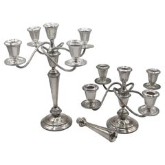 Mid-20th Century Pair of Sterling 5-Light Candelabras by Newport Silver Co.