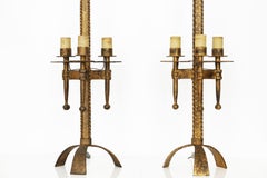 Mid-20th Century Pair of Table lamps in Gilt Wrought Iron Signed By Ferro Art
