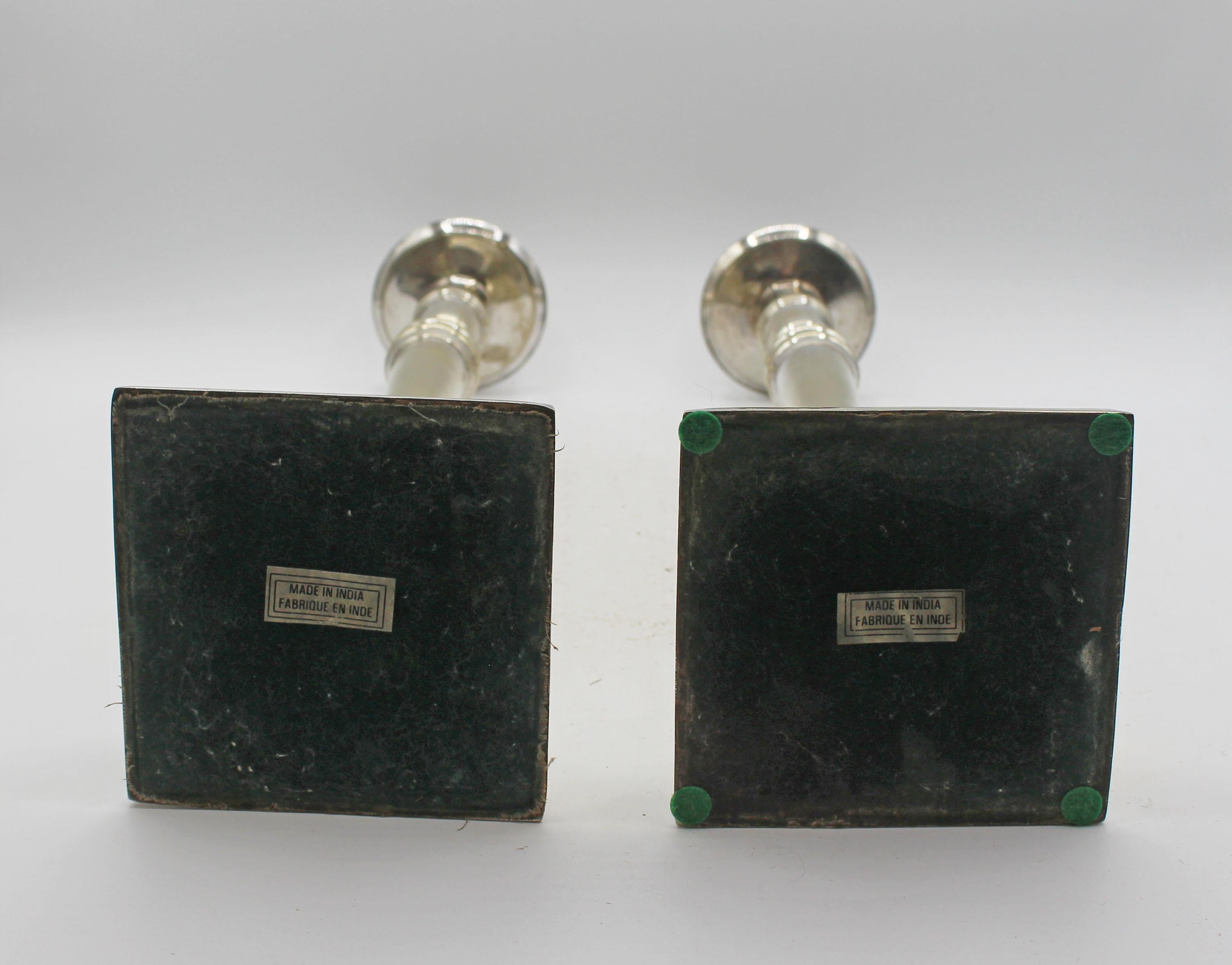 Indian Mid-20th century Pair of Tall Silvered Brass Candlesticks For Sale