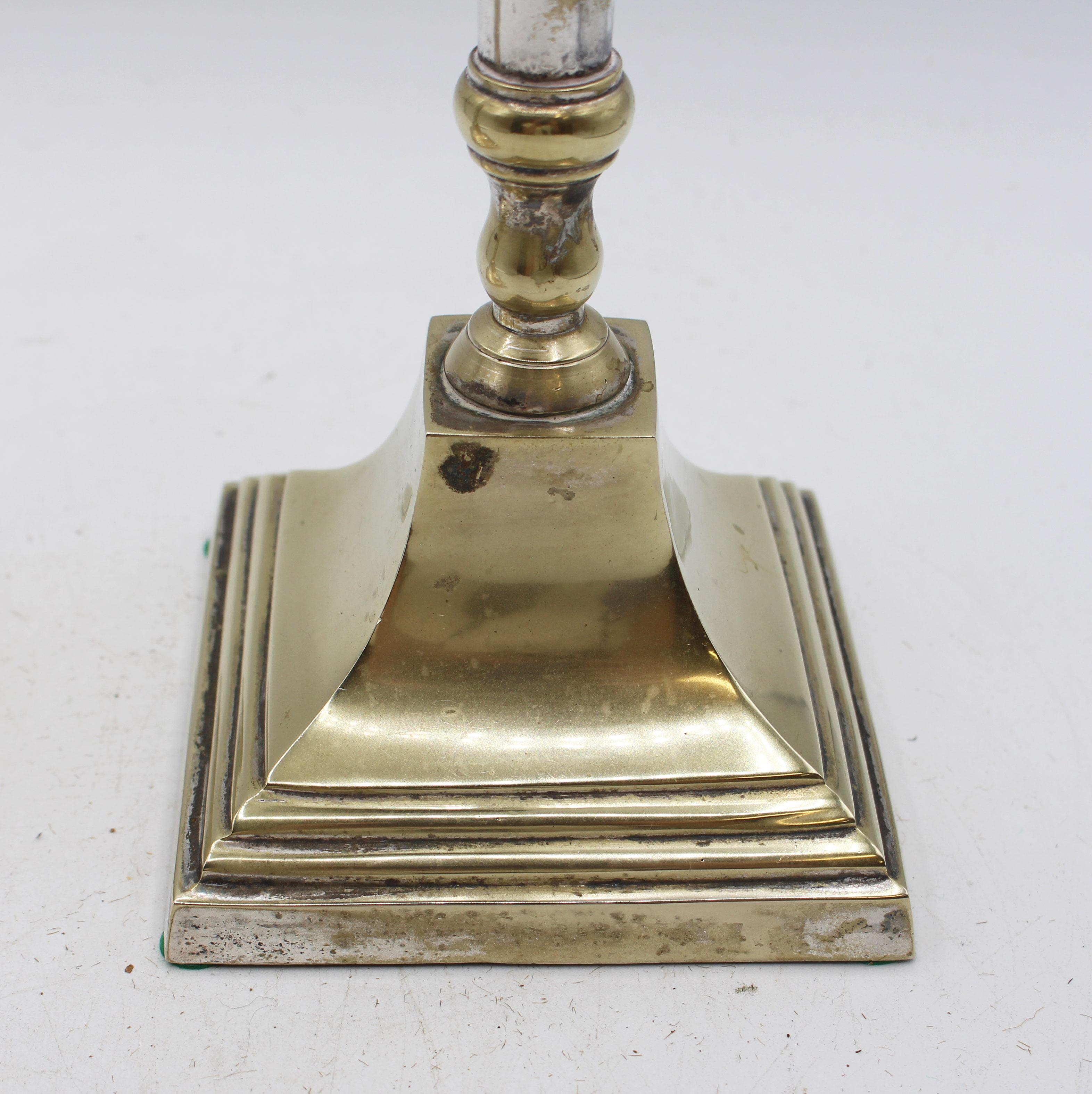 Mid-20th century Pair of Tall Silvered Brass Candlesticks In Good Condition For Sale In Chapel Hill, NC