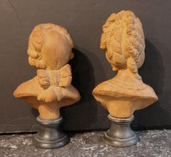 Mid-20th Century Pair of Terracotta Busts After Originals by Jean-Antoine Houdon