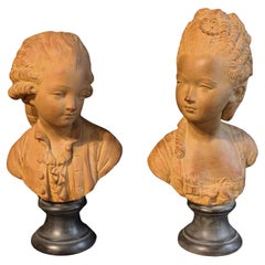 Mid-20th Century Pair of Terracotta Busts After Originals by Jean-Antoine Houdon
