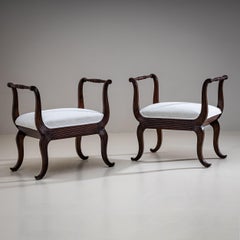 Mid-20th Century Pair of Walnut Tabourets, Italy
