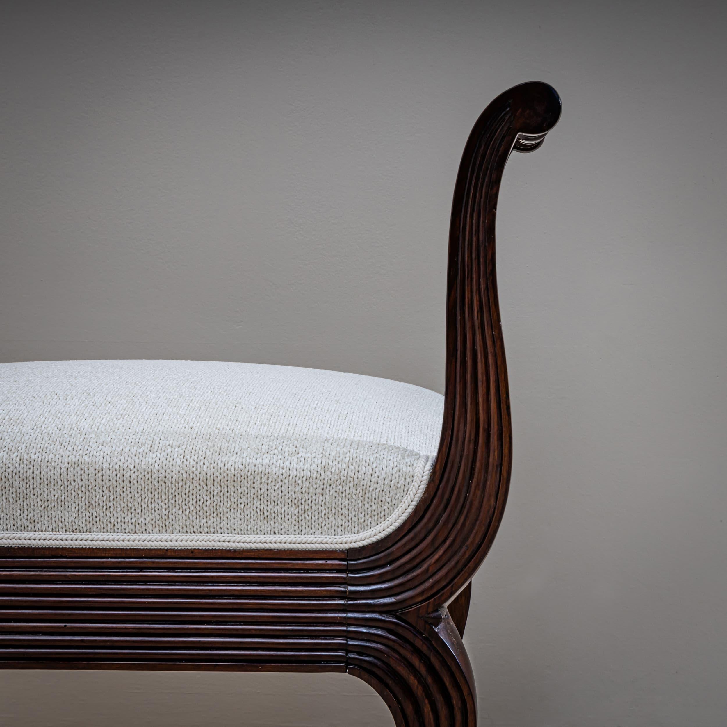 Fabric Mid-20th Century Pair of Walnut Tabourets, Italy For Sale