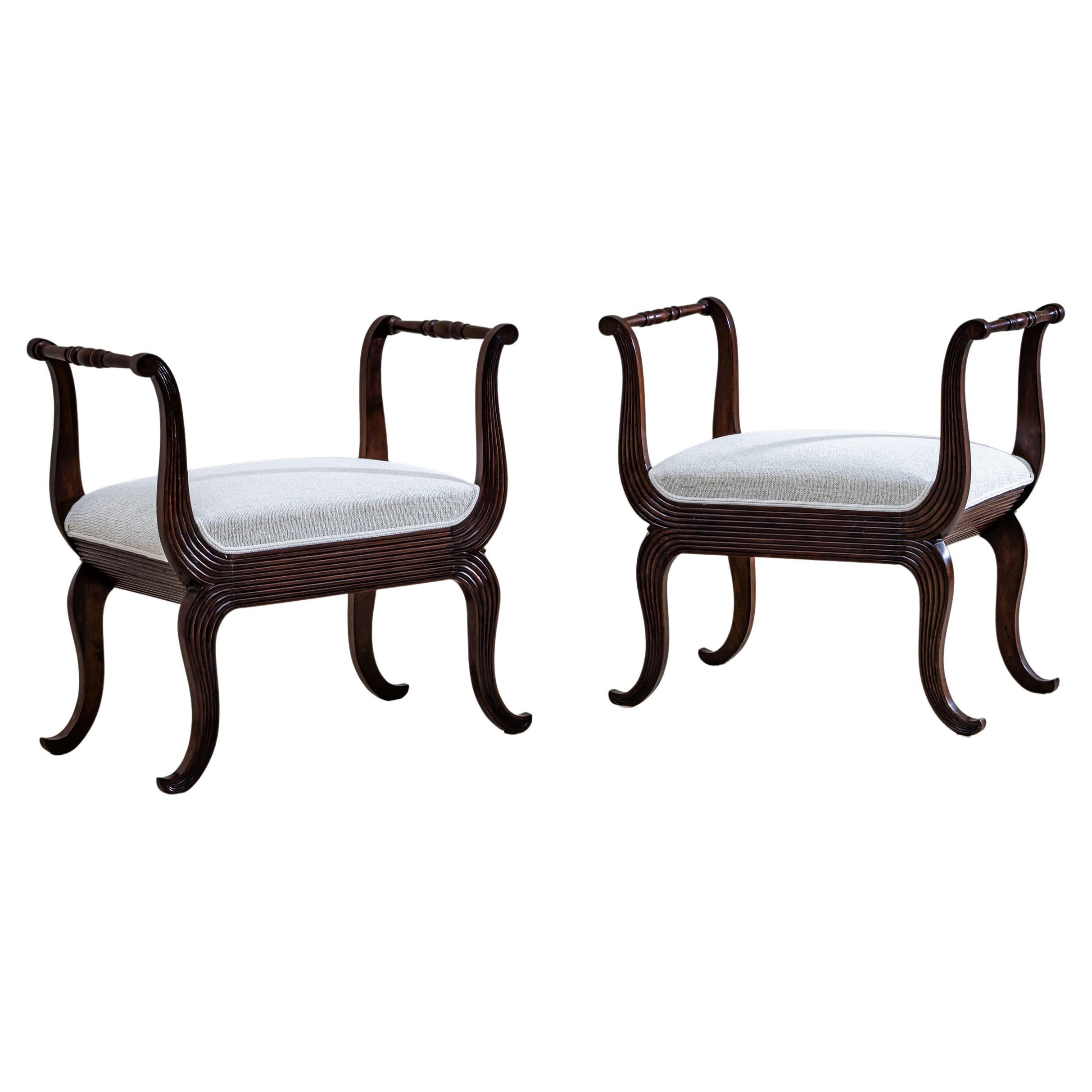 Mid-20th Century Pair of Walnut Tabourets, Italy For Sale