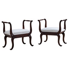 Mid-20th Century Pair of Walnut Tabourets, Italy
