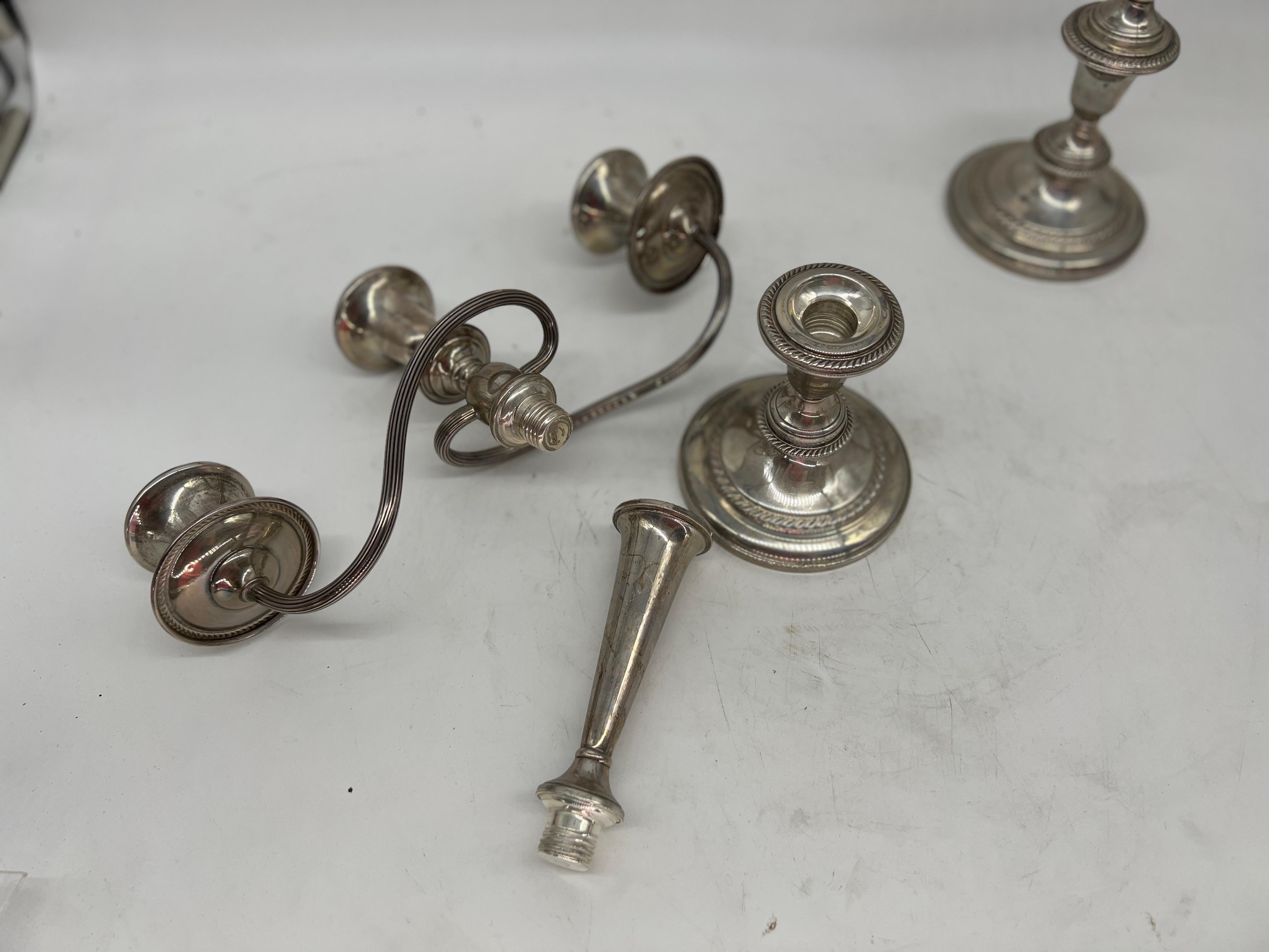 Art Nouveau Mid-20th Century Pair of Weighted Sterling Convertible Three Light Candelabra For Sale