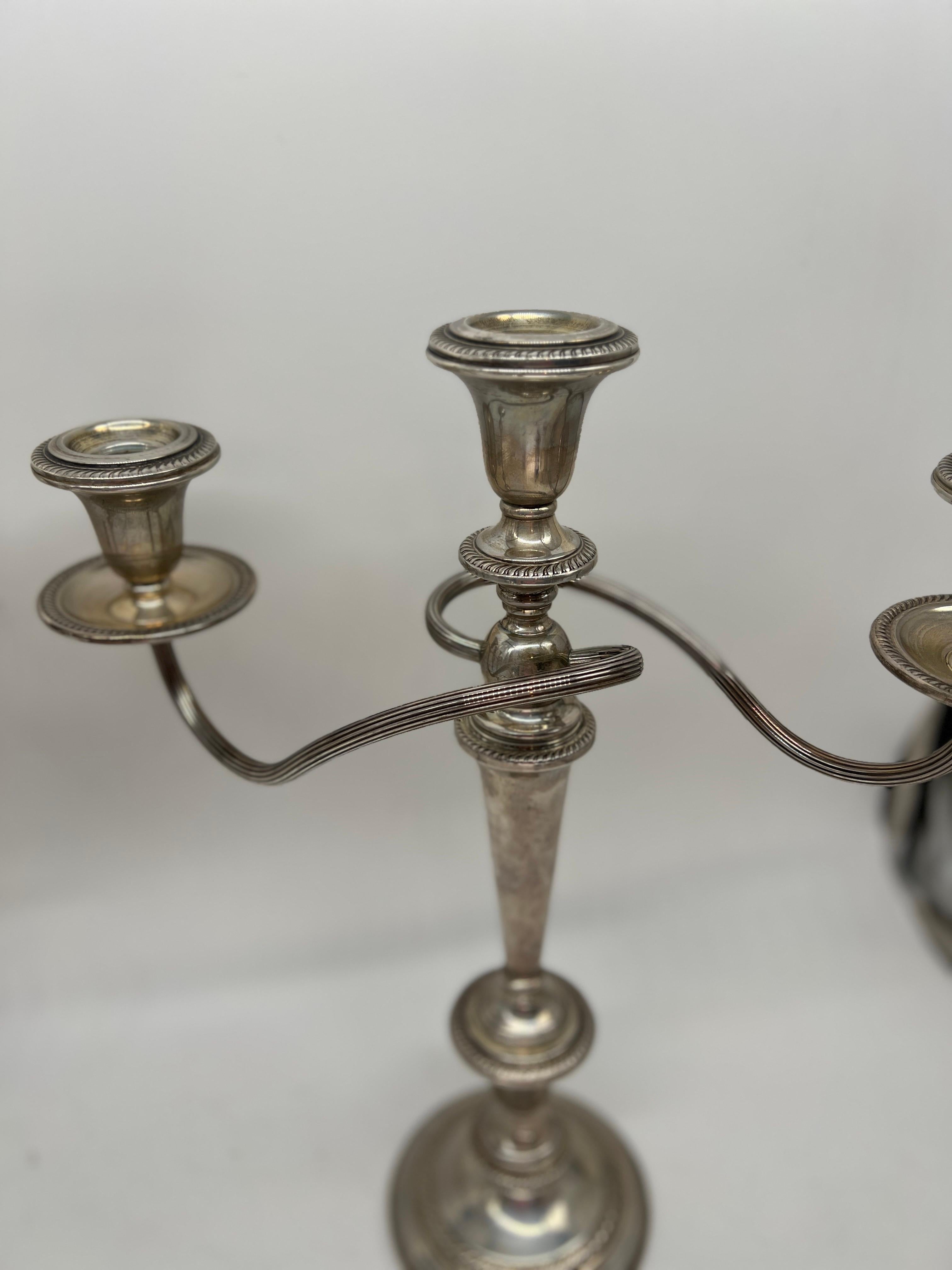 Mid-20th Century Pair of Weighted Sterling Convertible Three Light Candelabra In Good Condition For Sale In Atlanta, GA