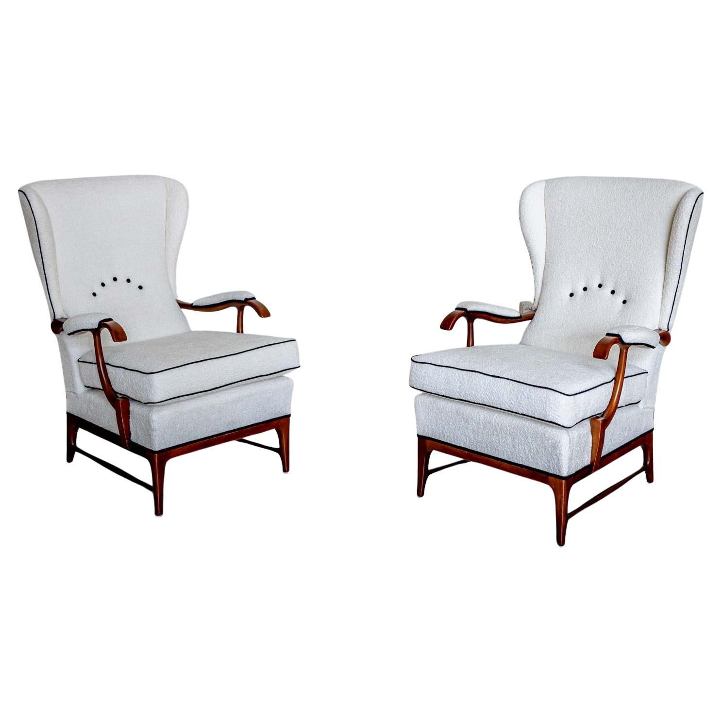 Mid-20th Century Pair of Wingback Armchairs, attr. to Paolo Buffa, Italy