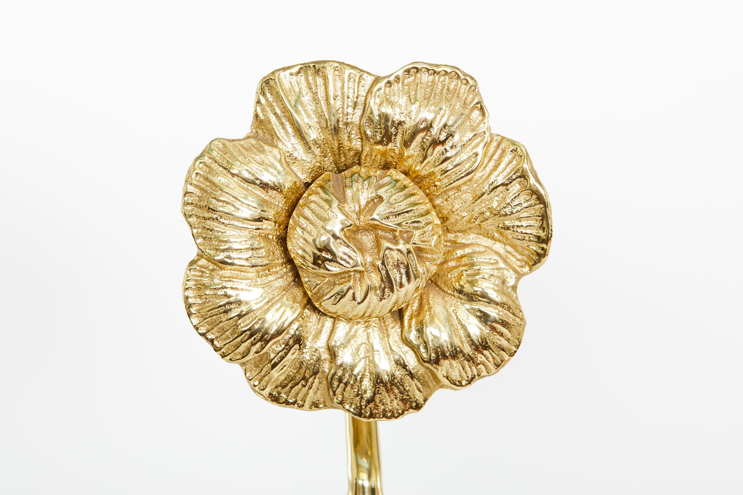 Mid 20th Century Pair Sunflower Brass Andirons 1