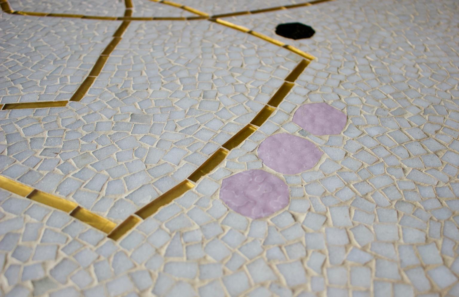 Mid-Century Modern Pale Grey Mosaic Table with Gold and Lilac Accents, Germany 13