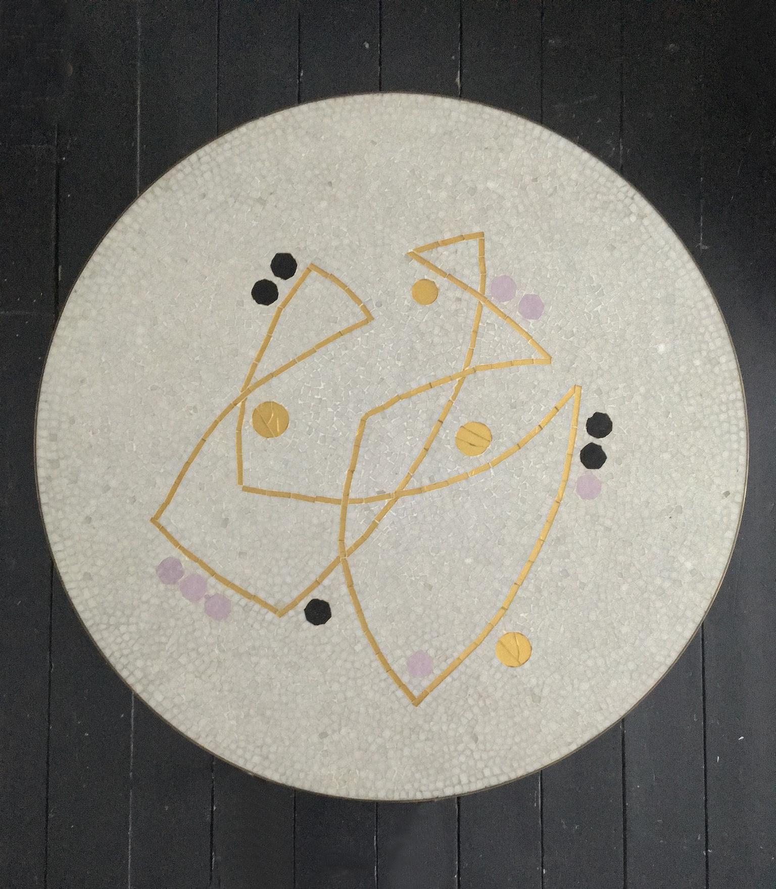 Mid-Century Modern Pale Grey Mosaic Table with Gold and Lilac Accents, Germany In Good Condition In London, GB
