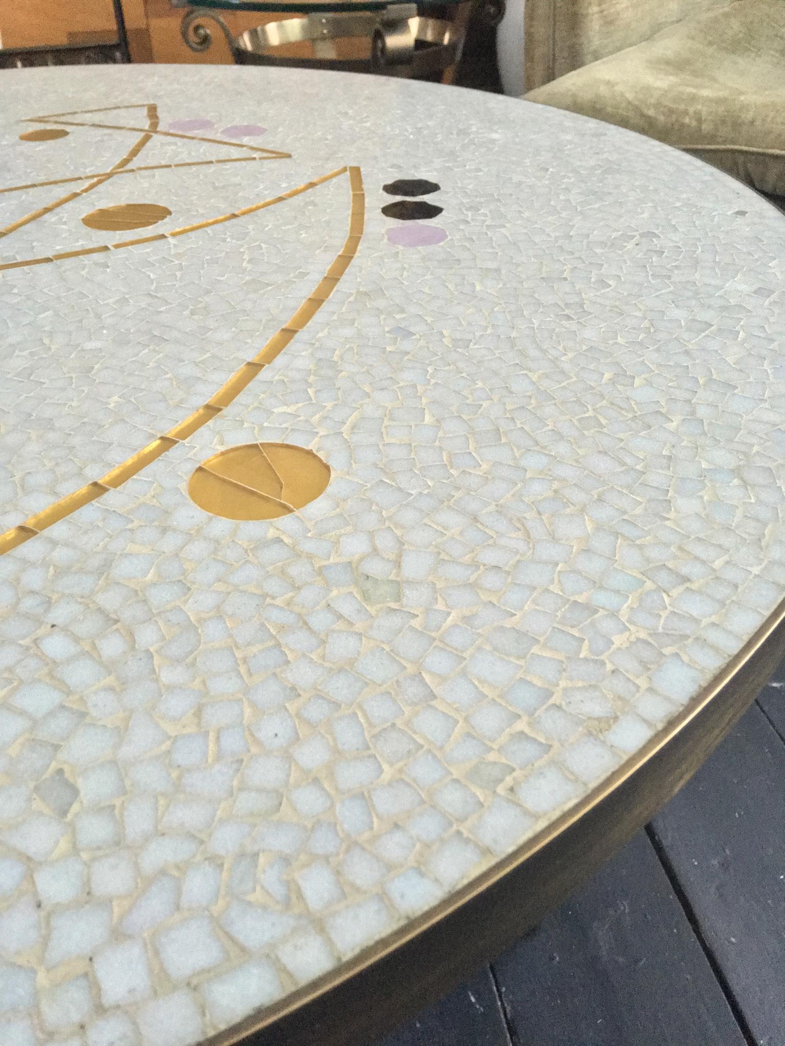 Metal Mid-Century Modern Pale Grey Mosaic Table with Gold and Lilac Accents, Germany