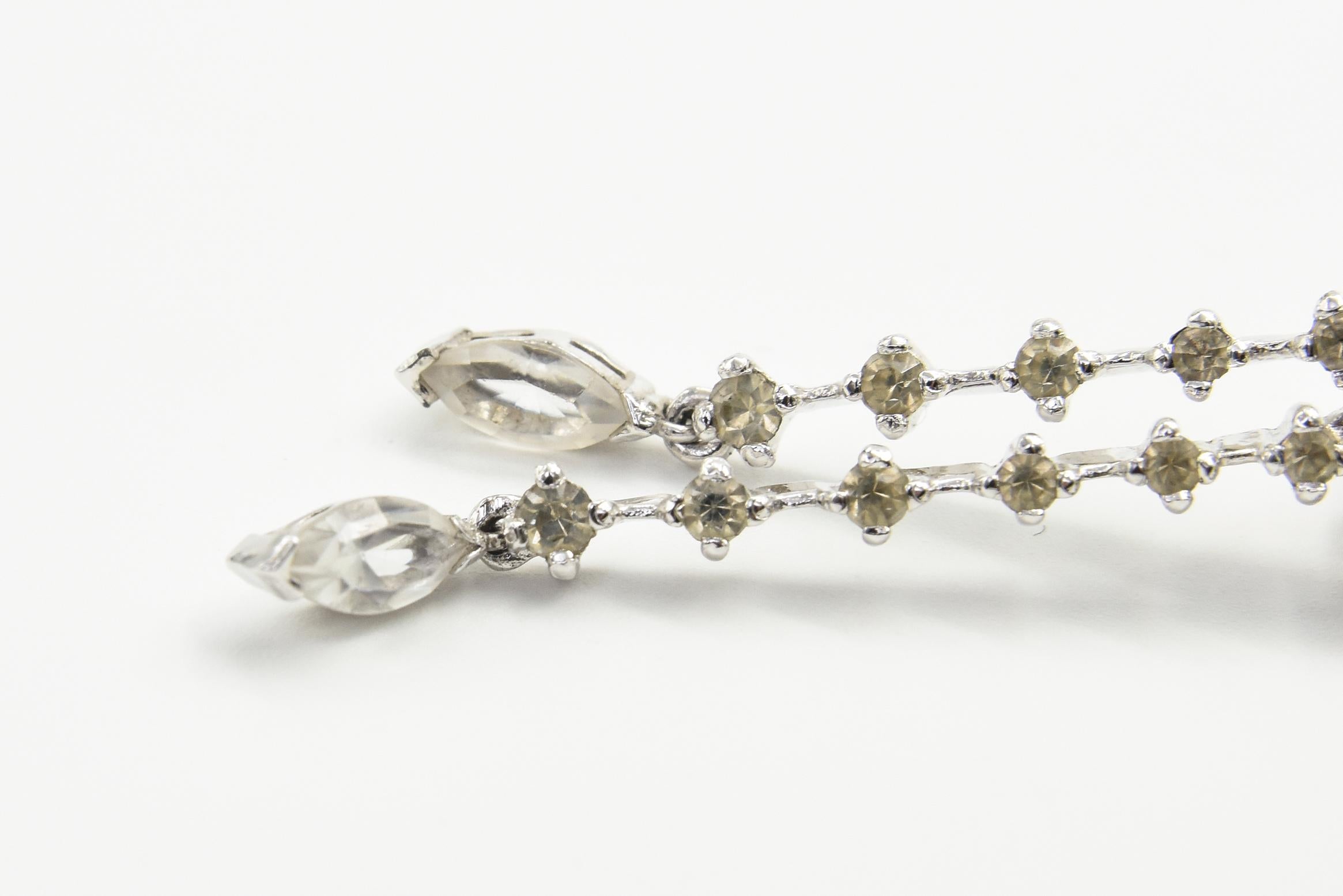 Mid 20th Century Panetta Faux Diamond Crystal Clip on Two Dangle Drop Earrings In Good Condition For Sale In Miami Beach, FL