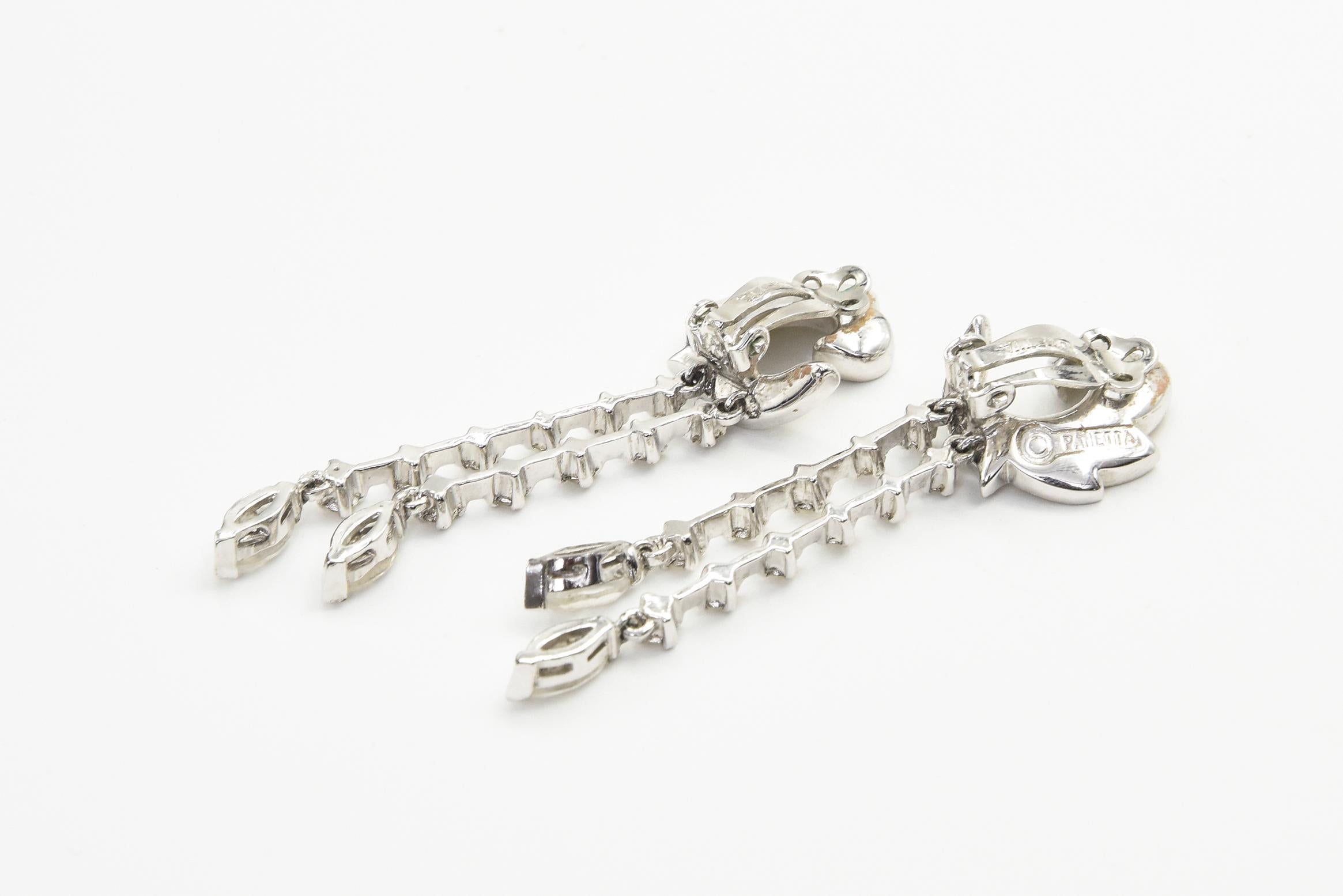 Mitte des 20. Jahrhunderts Panetta Faux Diamant-Kristall-Kristall-Clip-Ohrringe an zwei Ohrhängern im Angebot 3