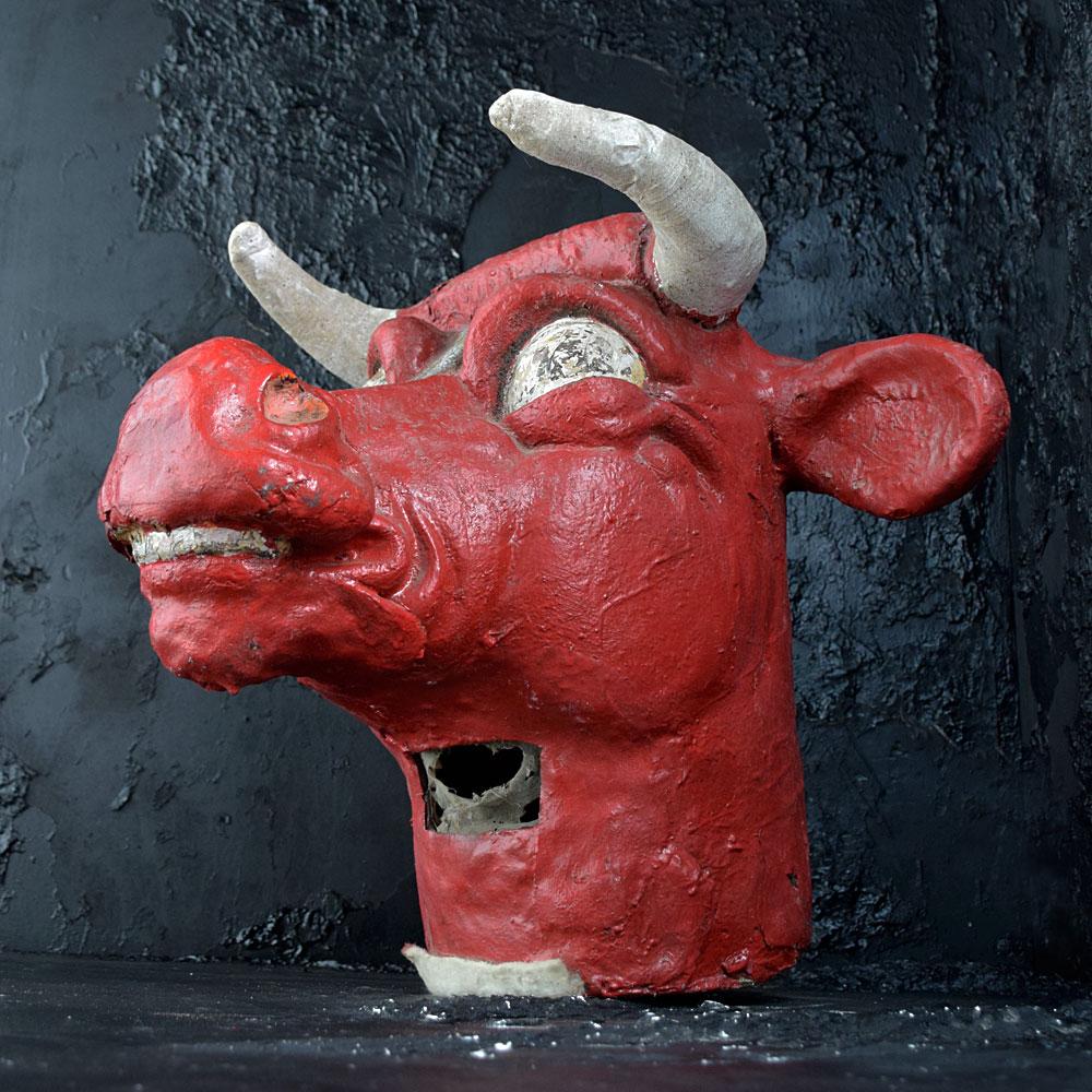 British Mid-20th Century Papier Mache Bull Carnival Mask