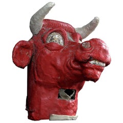 Vintage Mid-20th Century Papier Mache Bull Carnival Mask