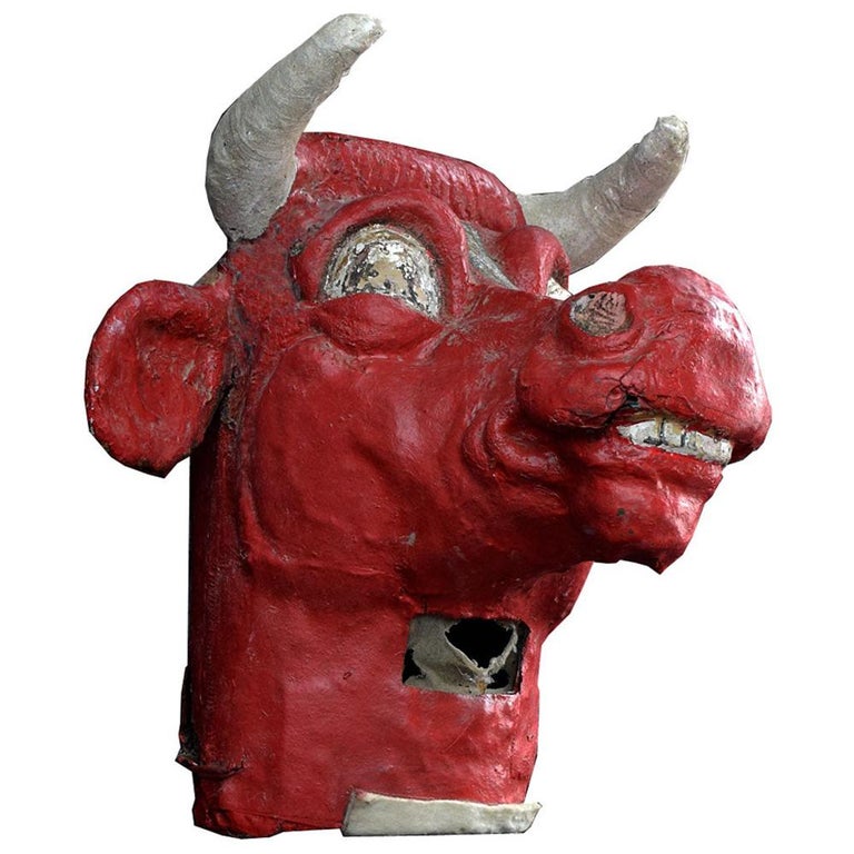 Mid-20th Century Papier Mache Bull Carnival Mask