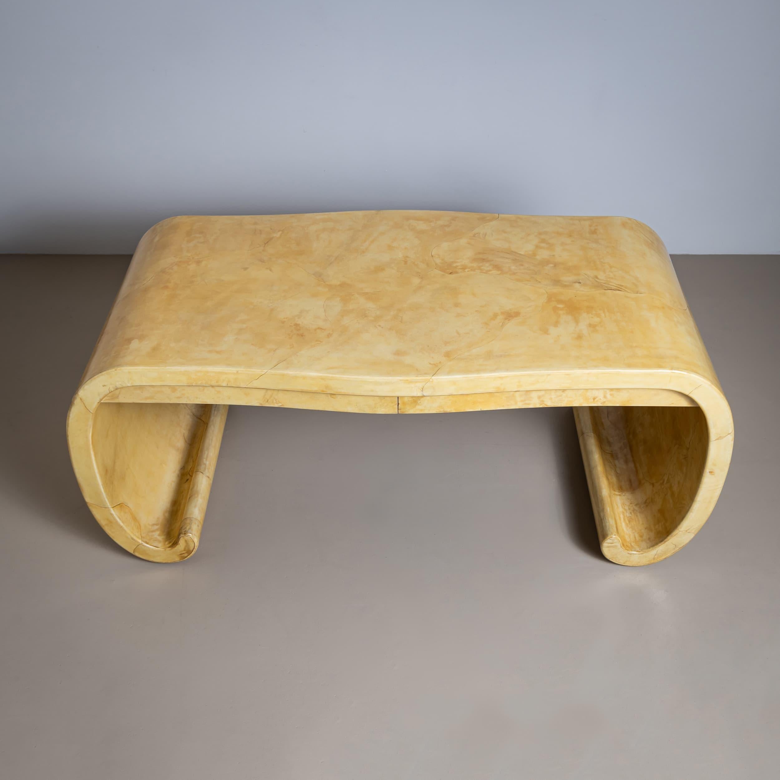 Lacquer Mid-20th Century Parchment-Covered Desk, Likely France For Sale