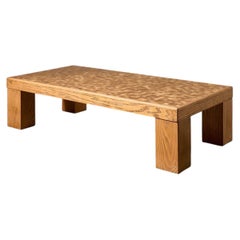 Table basse en chêne parqueté du milieu du 20e siècle