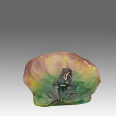 Mid-20th Century Pate de Verre Glass Sculpture "Frog on a Lilypad" by Daum Glass