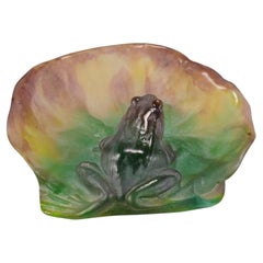 Mid-20th Century Pate de Verre Glass Sculpture "Frog on a Lilypad" by Daum Glass