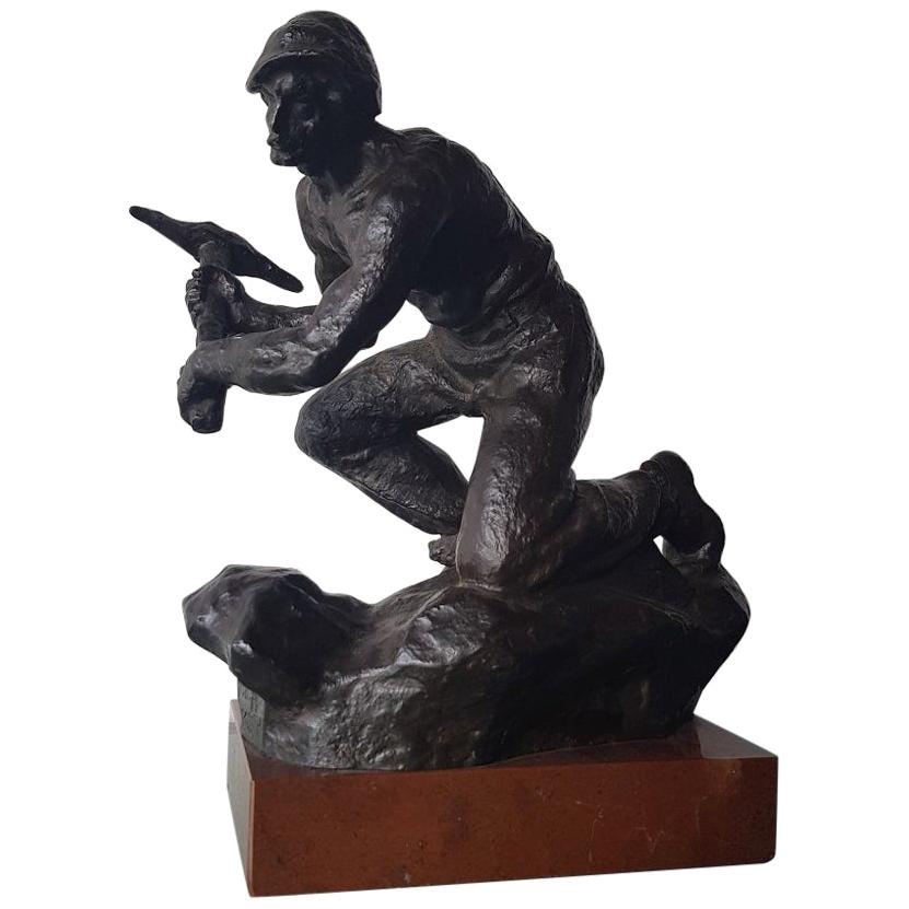 Mid-20th Century Patinated Bronze Miner Signed Fojitk For Sale