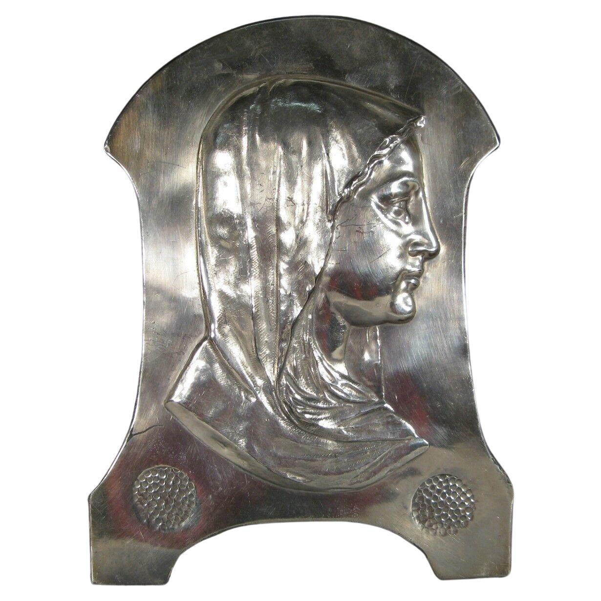 Mid-20th Century Patinated Metal Bas-Relief of the Virgin Mary -1Y60