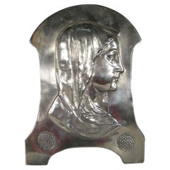 Vintage Mid-20th Century Patinated Metal Bas-Relief of the Virgin Mary -1Y60