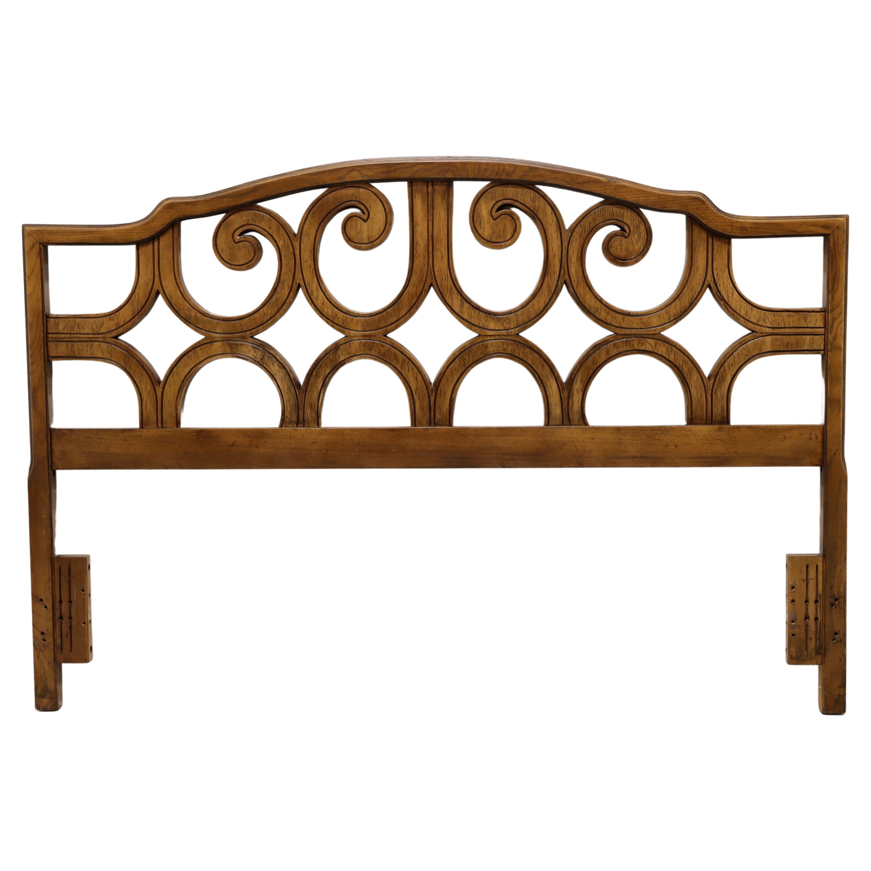 Mid 20th Century Pecan Spanish Style Full Size Headboard For Sale
