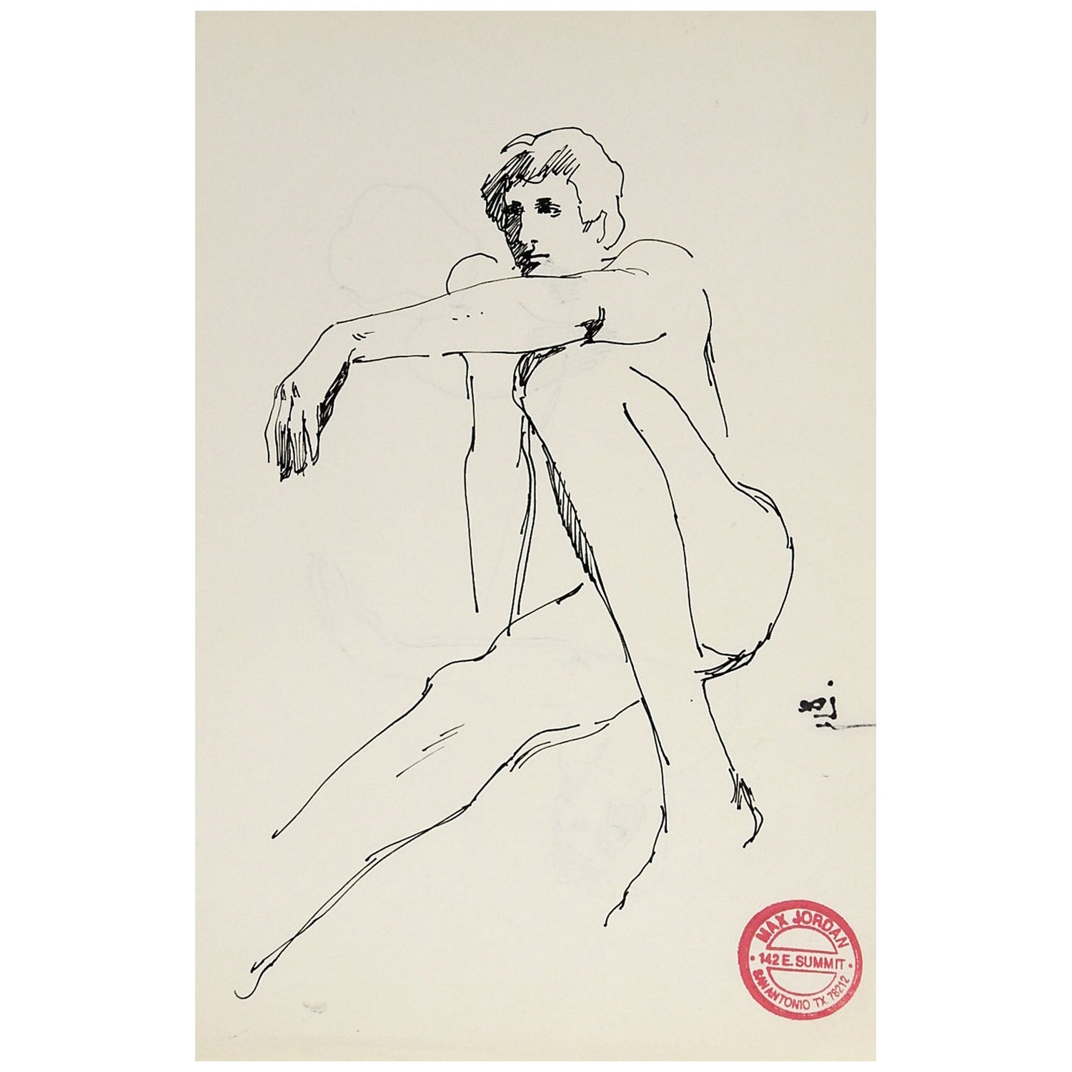 Mid 20th Century Pen & Ink Male Nude Study For Sale