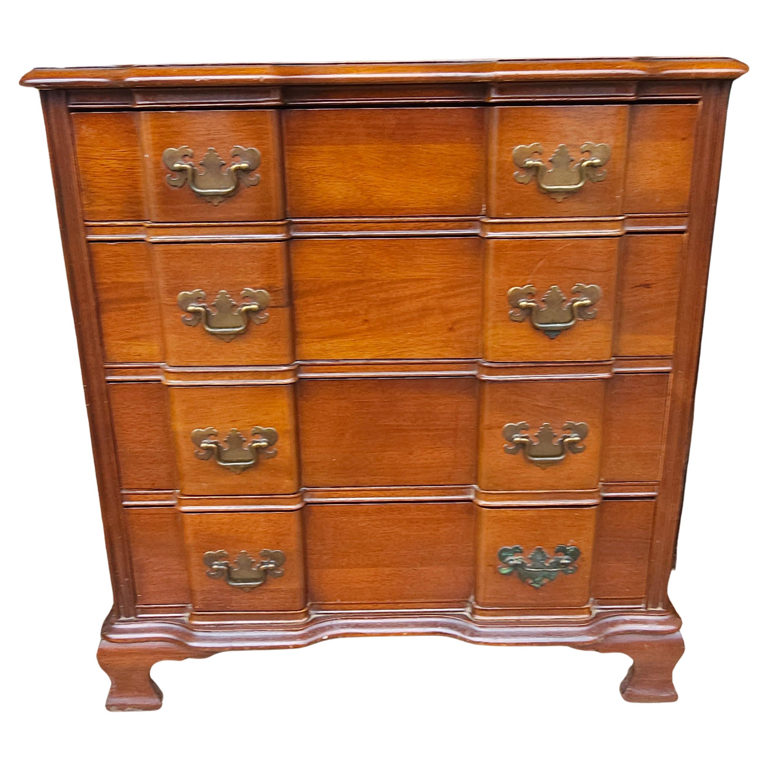Mid 20th Century Permacraft Furniture Chippendale Block Front Genuine Mahogany Chest of Drawers with four flawlessly working dovetailed drawers.
Measures 27.75