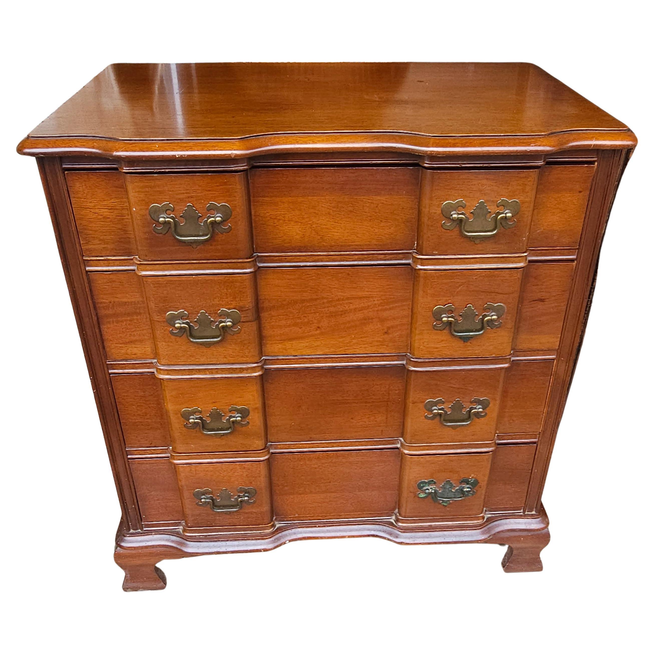 Brass Mid 20th Century Permacraft Chippendale Block Front Mahogany Chest of Drawers For Sale