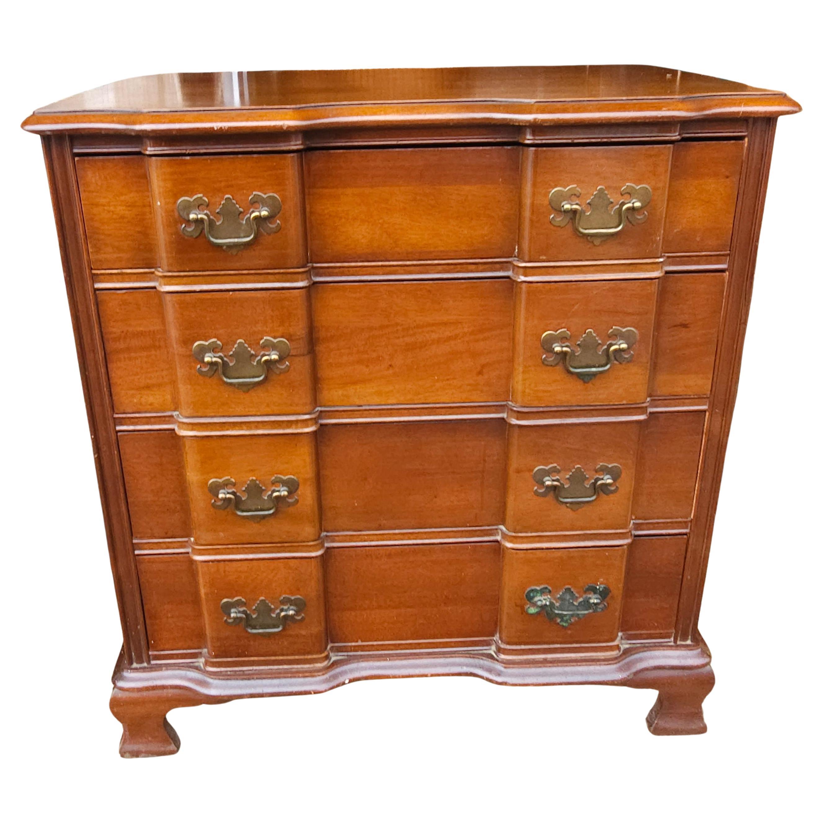 Mid 20th Century Permacraft Chippendale Block Front Mahogany Chest of Drawers For Sale