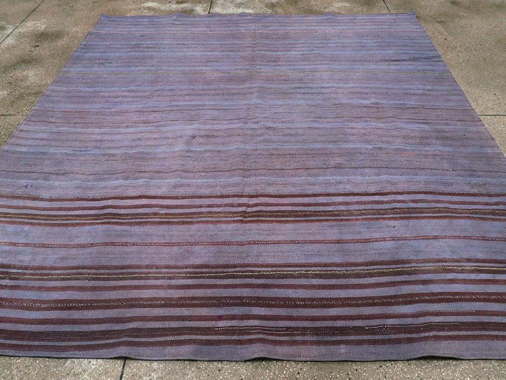 Mid-20th Century Persian Flat-Weave Kilim Square Accent Rug in Periwinkle In Good Condition For Sale In New York, NY