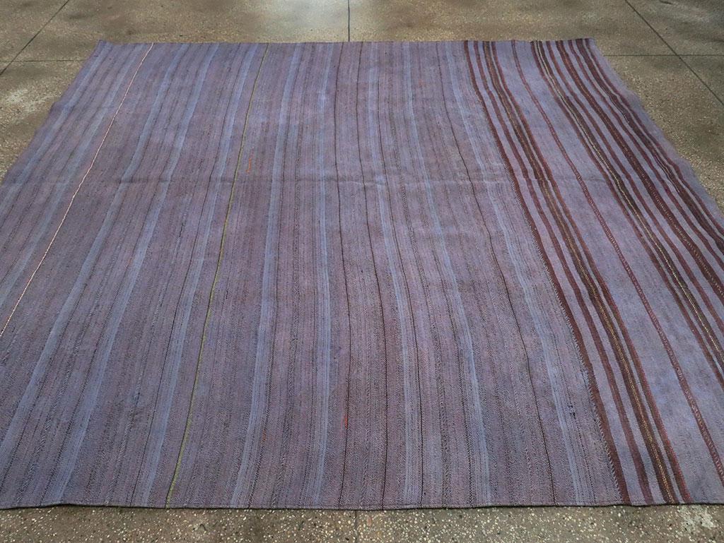 Mid-20th Century Persian Flat-Weave Kilim Square Accent Rug in Periwinkle For Sale 1