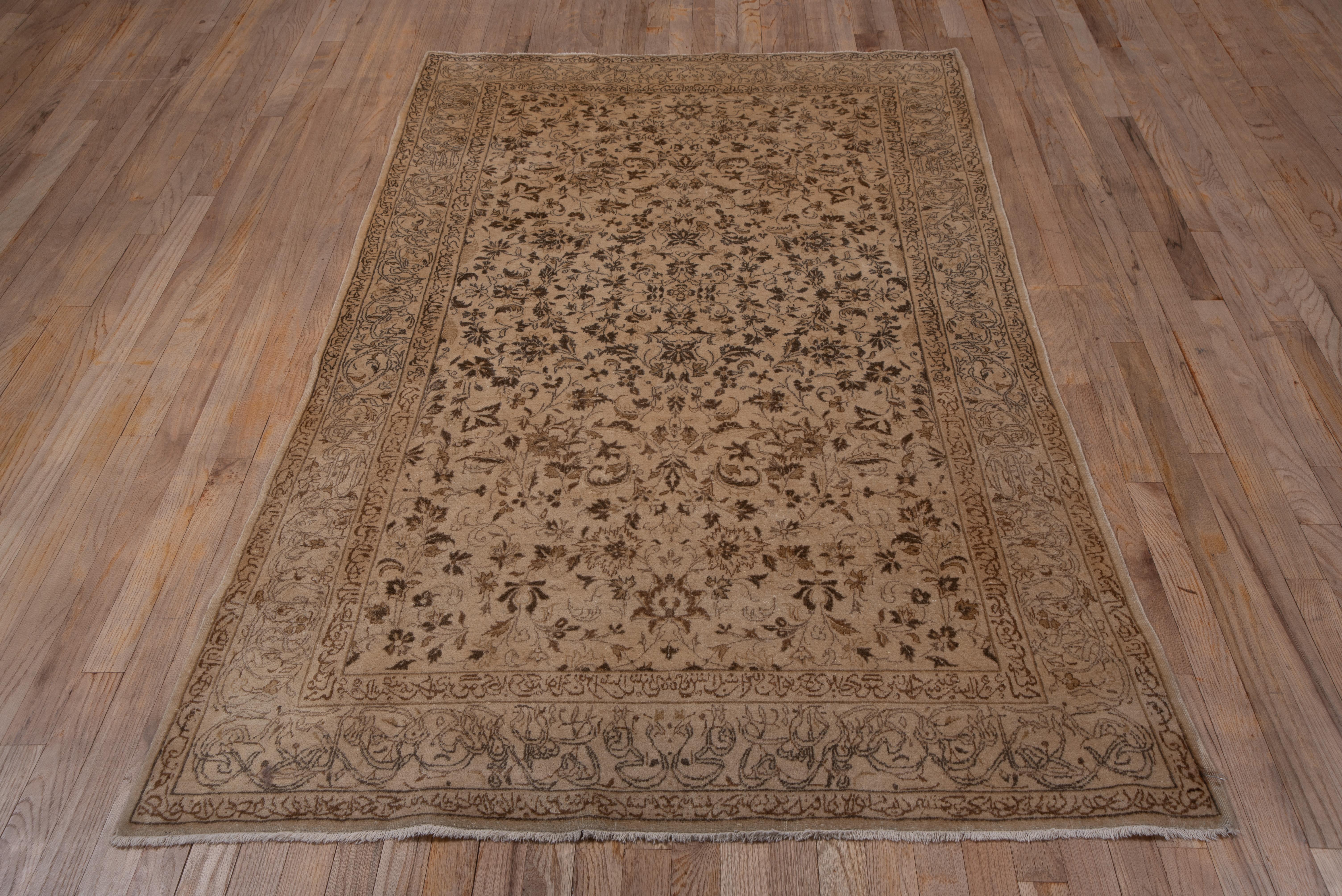Hand-Knotted Mid-20th Century Persian Kashan Rug, Tan Field, Brown Accents, circa 1950s