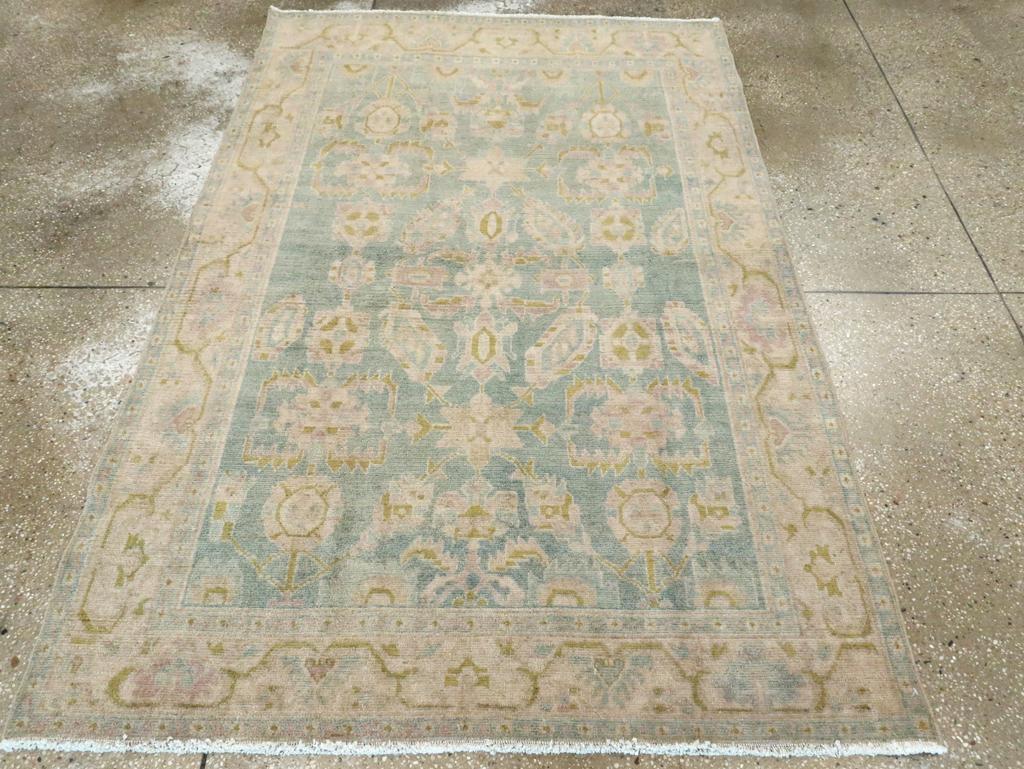 With an overall lighter tonality, this west Persian, medium weave scatter shows a slate field well-covered with stars, octagonal rosettes, squares, palmettes and tilted leaves, centered by a small, fringed diamond. Light straw border with a