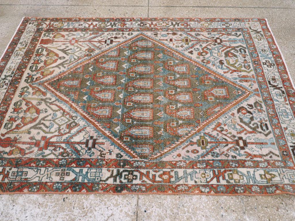 Mid-20th Century Persian Malayer Accent Rug In Excellent Condition For Sale In New York, NY