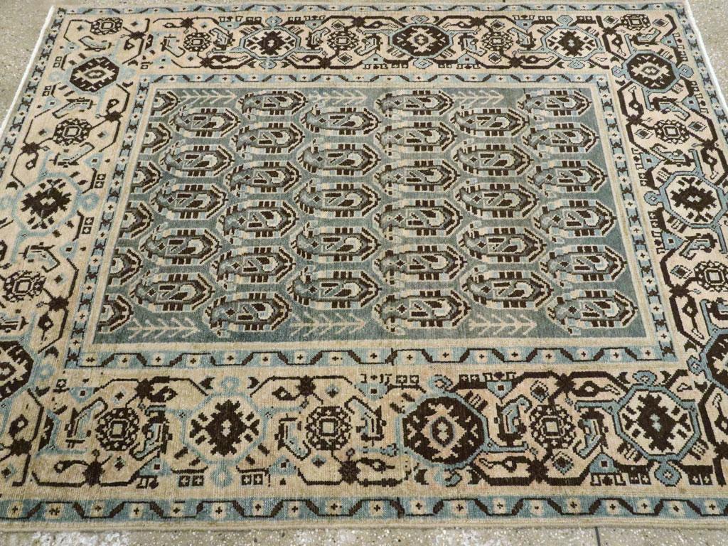 Hand-Knotted Mid-20th Century Persian Malayer Accent Rug in Green, Cream, and Blue-Grey For Sale